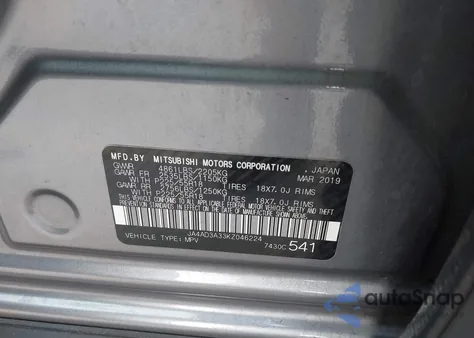 2019 Mitsubishi Outlander Se from USA, damaged, VIN JA4AD3A33KZ046224